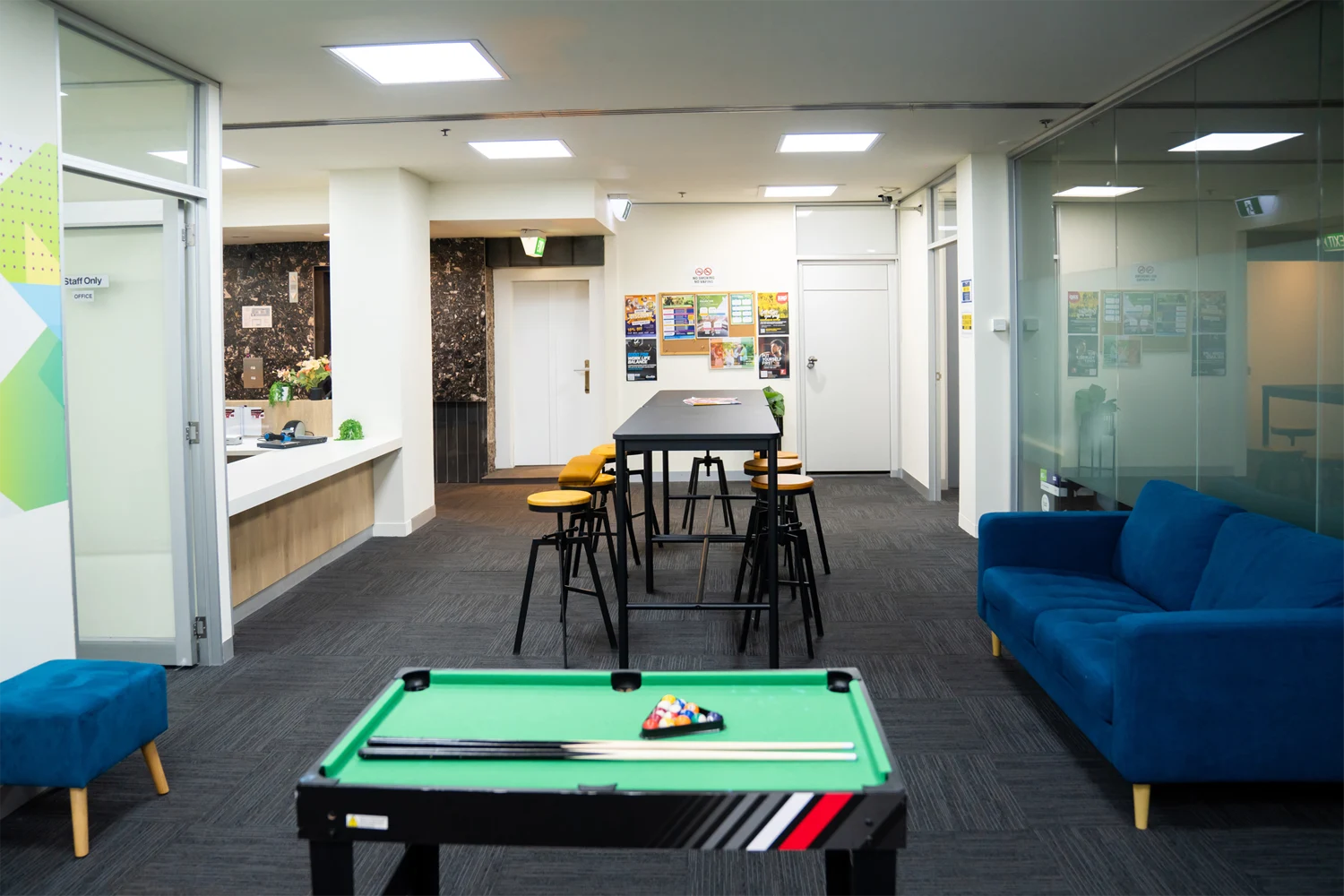 student lounge with pool table